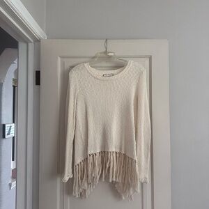 Cream Fringe Sweater